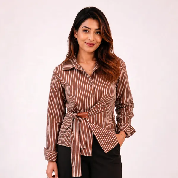 Brown_Cotton_Wrap_Style_Shirt_For_Women