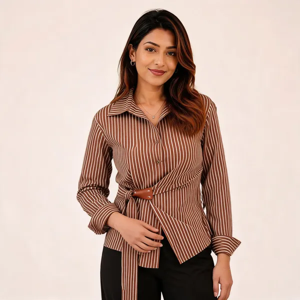 Brown_Cotton_Wrap_Style_Shirt_For_Women