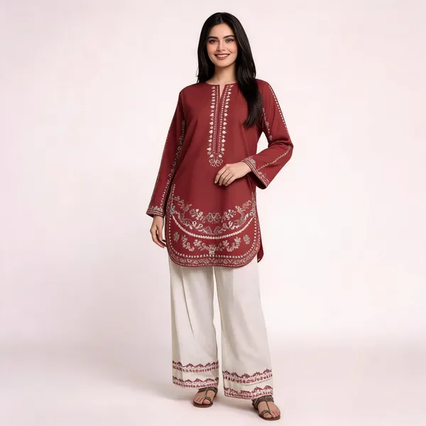 Maroon_Cotton_Straight_Kurta_Set_For_Women