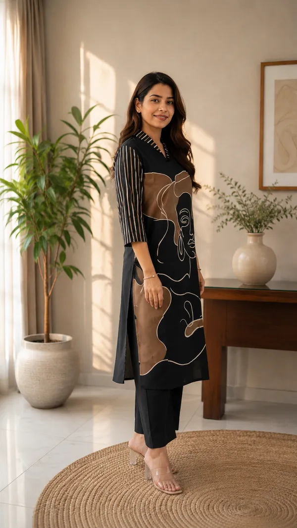 Black_Silk_Abstract_Printed_Straight_Kurta_Set_For_Women
