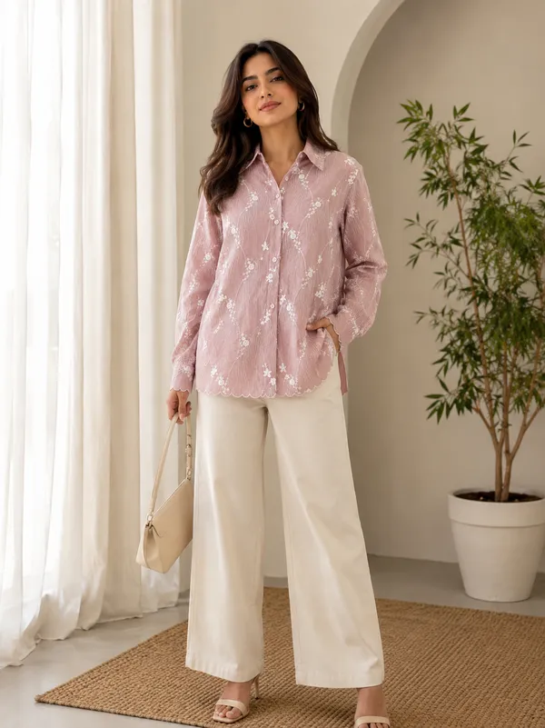Pink_Organza_Relaxed_Fit_Embroidered_Shirt_For_Women