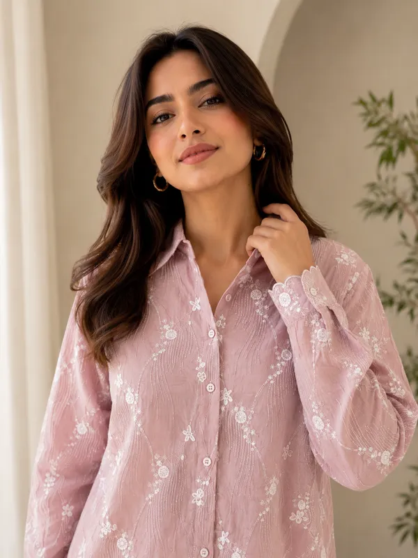 Pink_Organza_Relaxed_Fit_Embroidered_Shirt_For_Women