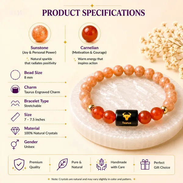 Taurus_Zodiac_Bracelet_Sunstone_Carnelian_Vrishabh_Rashi