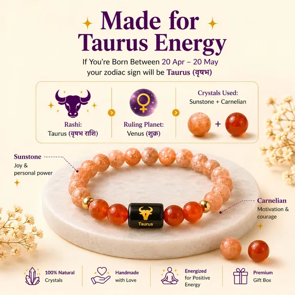 Taurus_Zodiac_Bracelet_Sunstone_Carnelian_Vrishabh_Rashi