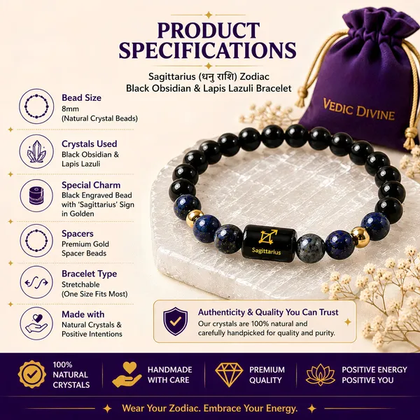 Sagittarius_Zodiac_Bracelet_Black_Obsidian_Lapis_Lazuli_Dhanu_Rashi