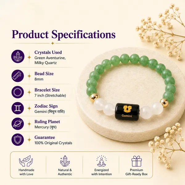 Gemini_Zodiac_Bracelet_Green_Aventurine_Clear_Quartz_Mithun_Rashi