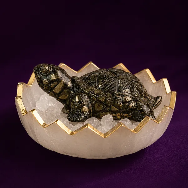 Pyrite_Tortoise_With_Selenite_Bowl