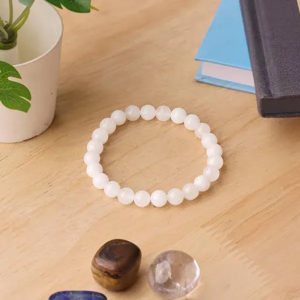 White_Beaded_Stretch_Bracelet_For_Unisex