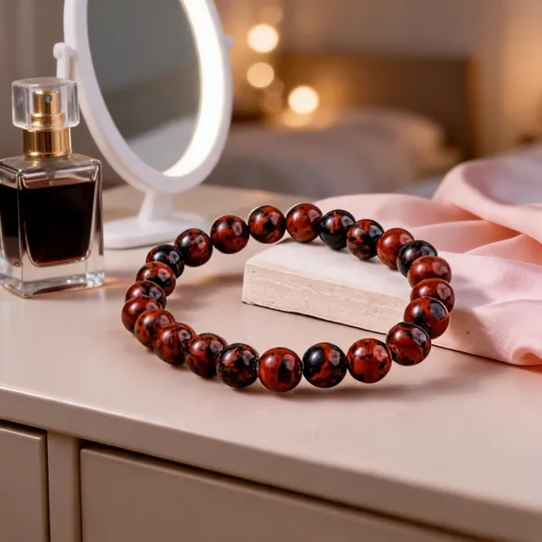 Red_Brown_Beaded_Stretch_Bracelet_For_Men_And_Women