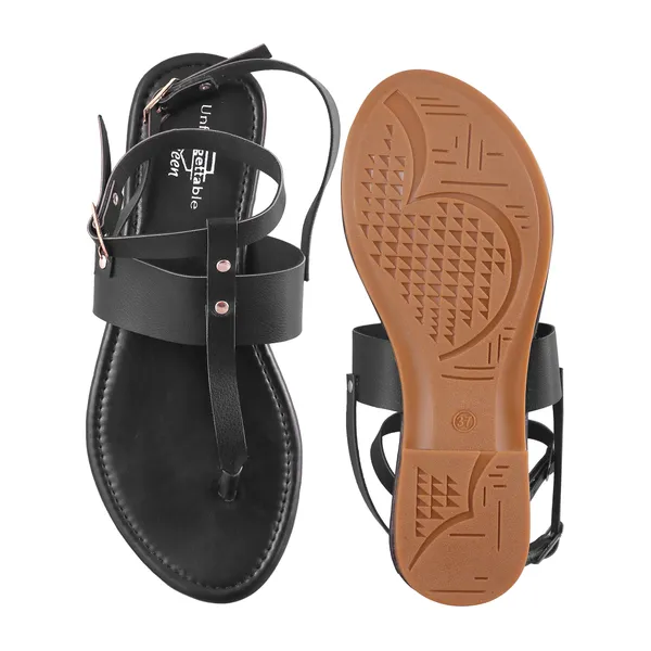 Black_Synthetic_Leather_Strappy_Flat_Sandals_For_Women