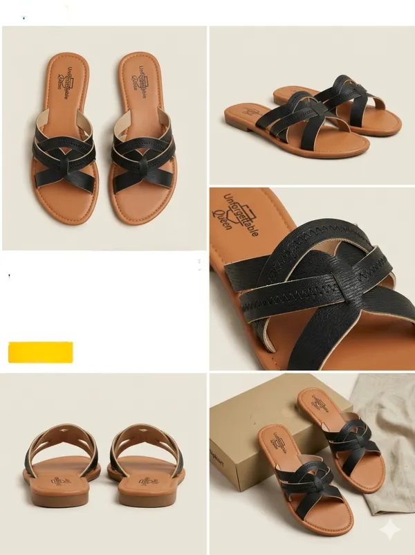 Brown_And_Black_Synthetic_Leather_Cross_Strap_Flat_Sandals_For_Women