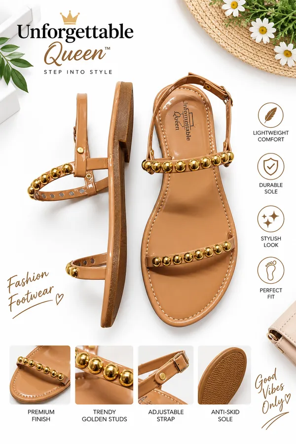 Beige_Gold_Baton_Flat_Sandals_For_Women