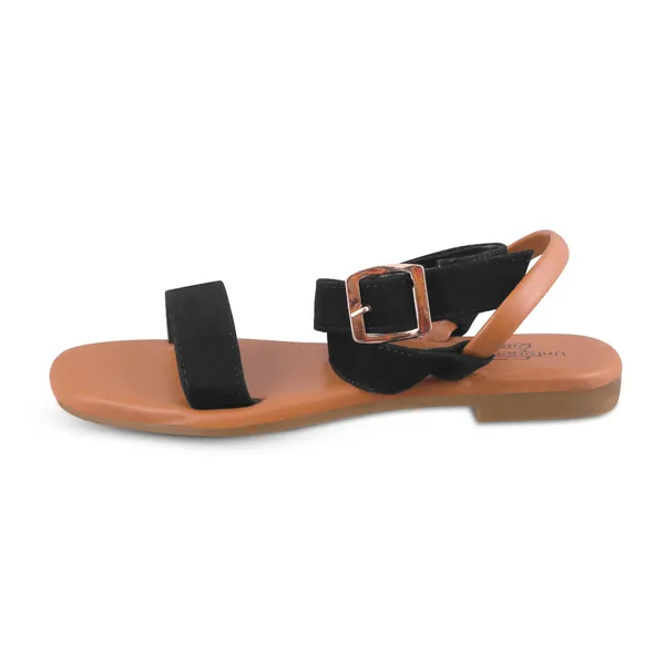 Brown_And_Black_Velvet_Strappy_Flat_Sandals_For_Women