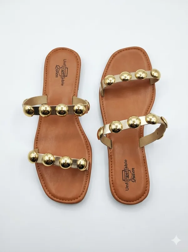 Tan_Synthetic_Leather_Studded_Flat_Sandals_For_Women