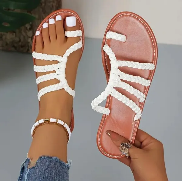 Brown_And_White_Softy_Napa_Braided_Flat_Sandals_For_Women