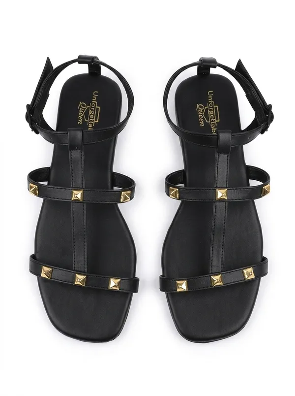 Black_Napa_Embellished_Strappy_Flat_Sandals_For_Women