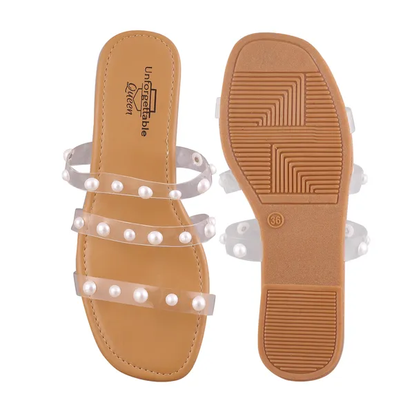 Beige_Transparent_Pearl_Embellished_Flat_Sandals_For_Women