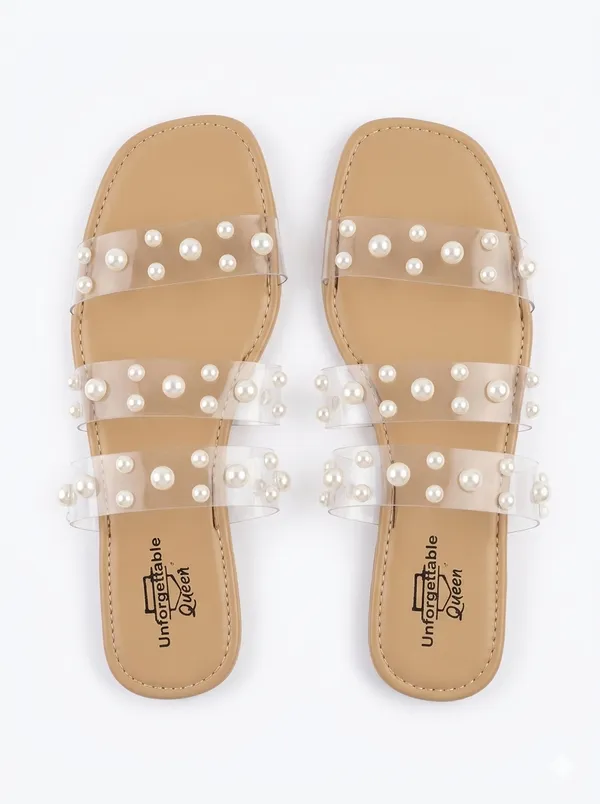 Beige_Tpu_Transparent_Pearl_Embellished_Flat_Sandals_For_Women