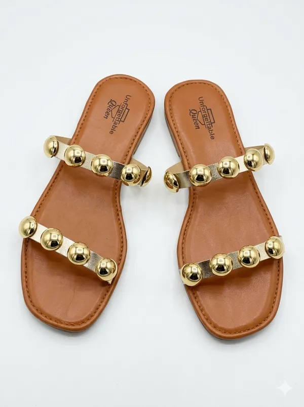 Tan_Synthetic_Leather_Studded_Flat_Sandals_For_Women