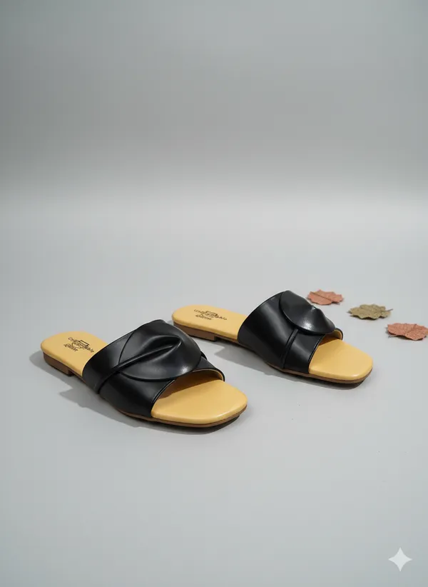 Beige_And_Black_Softy_Napa_Slip-On_Flat_Sandals_For_Women