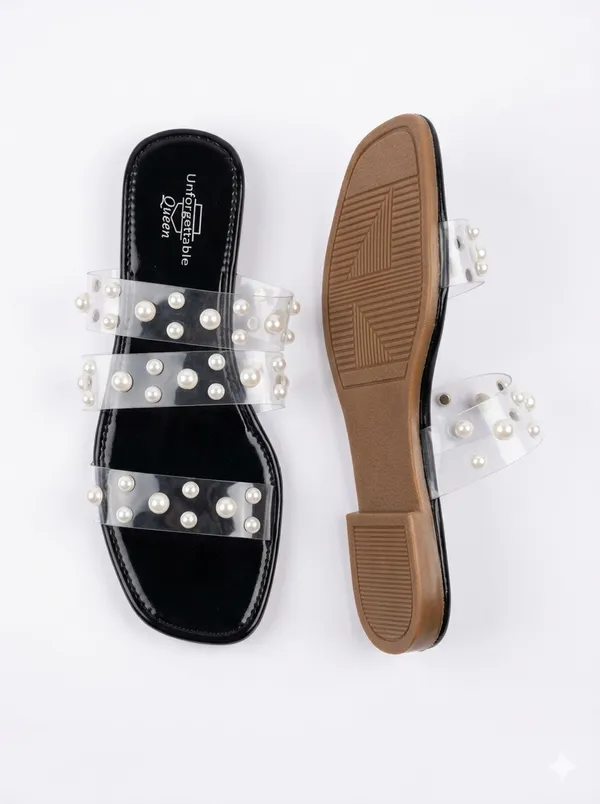 Black_Tpu_Transparent_Pearl_Strap_Flat_Sandals_For_Women