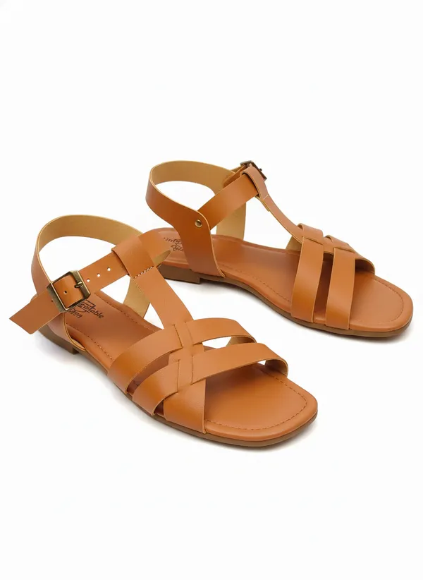 Tan_Synthetic_Leather_Strappy_Flat_Sandals_For_Women