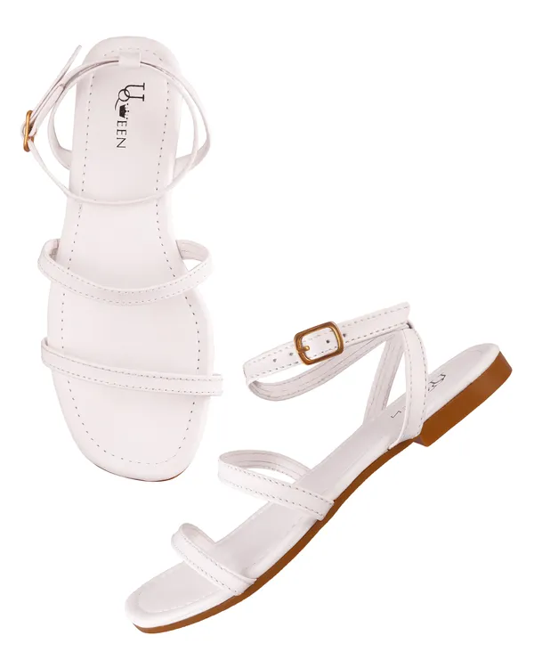 White_Canvas_Ankle_Strap_Flat_Sandals_For_Women