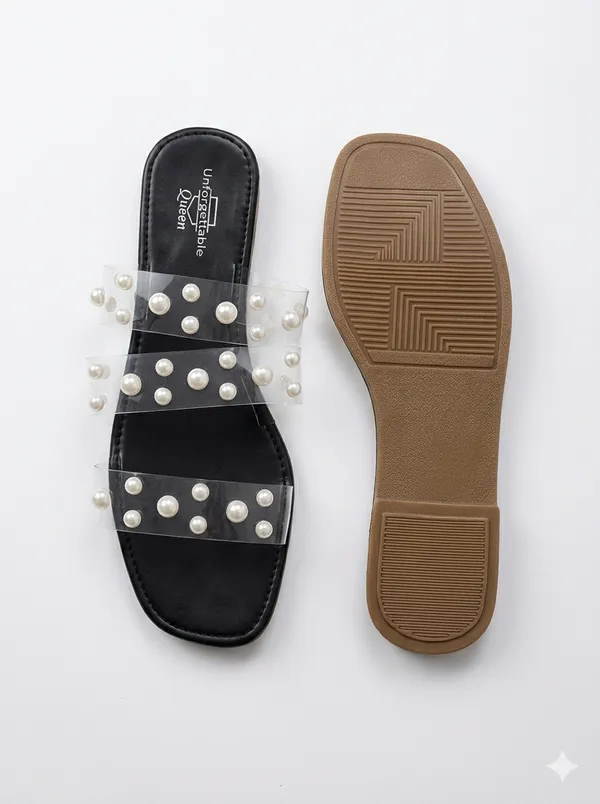 Black_Tpu_Transparent_Pearl_Strap_Flat_Sandals_For_Women