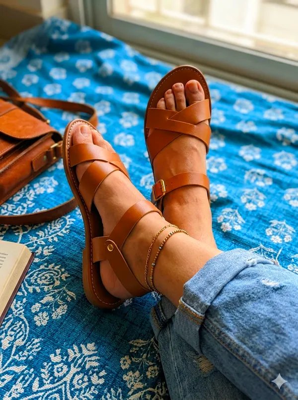 Brown_Synthetic_Leather_Strappy_Flat_Sandals_For_Women
