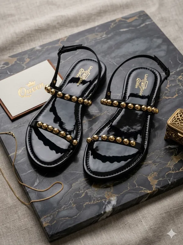 Black_Nubuck_Embellished_Flat_Sandals_For_Women