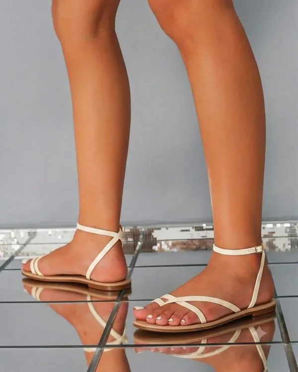 Cream_Canvas_Strappy_Flat_Sandals_For_Women