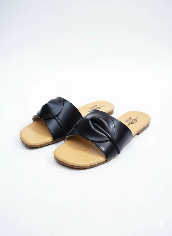 Beige_And_Black_Softy_Napa_Slip-On_Flat_Sandals_For_Women