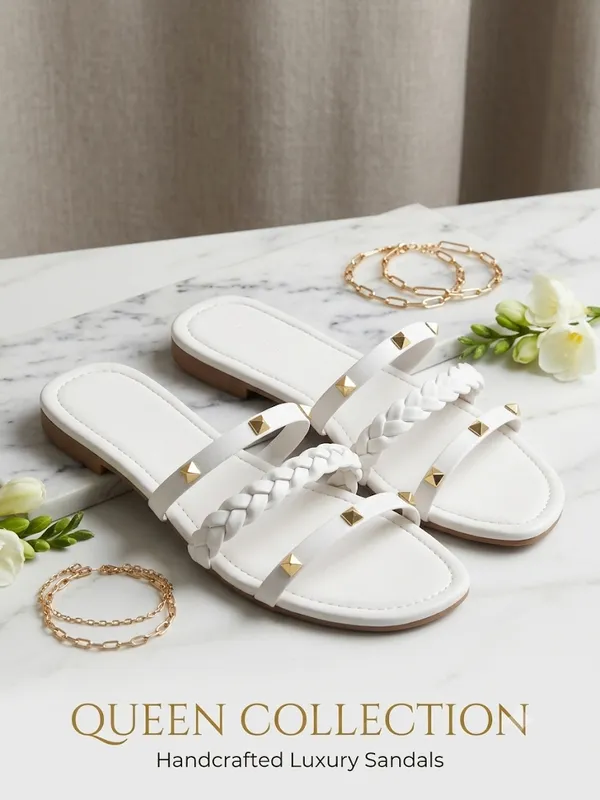 White_Softy_Napa_Studded_Braided_Flat_Sandals_For_Women