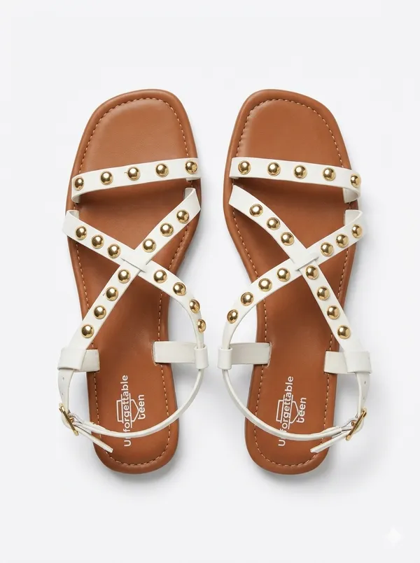 White_Softy_Napa_Embellished_Strappy_Flat_Sandals_For_Women
