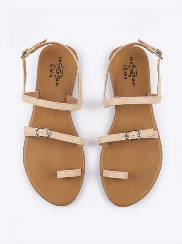 Beige_Synthetic_Leather_Strappy_Flat_Sandals_For_Women