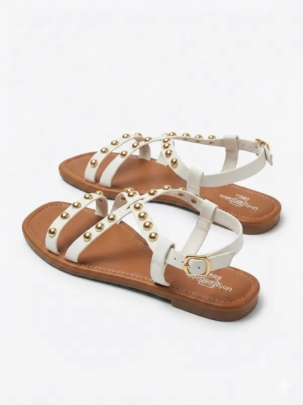 White_Softy_Napa_Embellished_Strappy_Flat_Sandals_For_Women