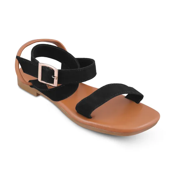 Brown_And_Black_Velvet_Strappy_Flat_Sandals_For_Women