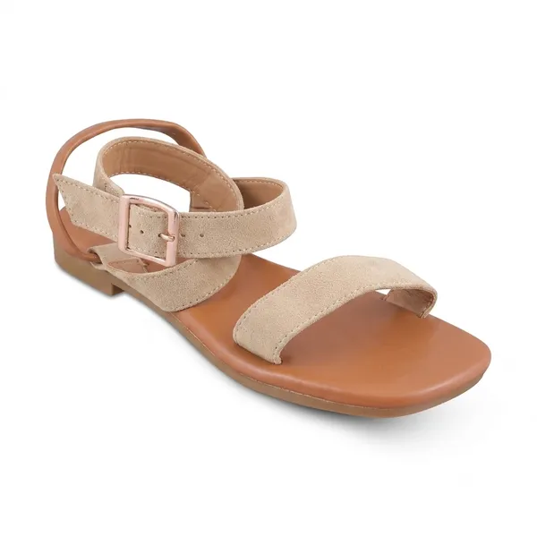Beige_Velvet_Strappy_Flat_Sandals_For_Women