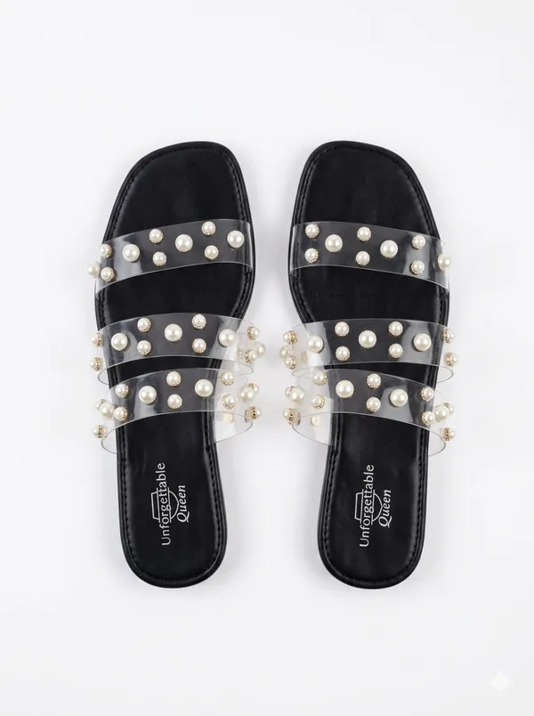 Black_Tpu_Transparent_Pearl_Strap_Flat_Sandals_For_Women