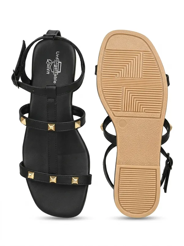 Black_Napa_Embellished_Strappy_Flat_Sandals_For_Women