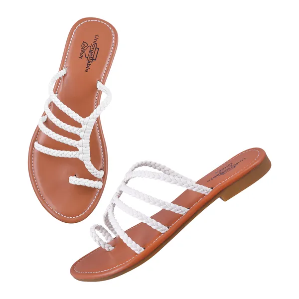 Brown_And_White_Softy_Napa_Braided_Flat_Sandals_For_Women