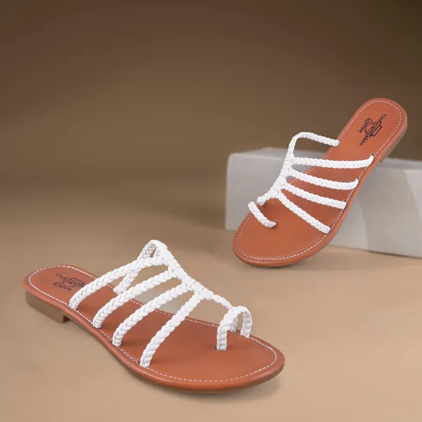 Brown_And_White_Softy_Napa_Braided_Flat_Sandals_For_Women