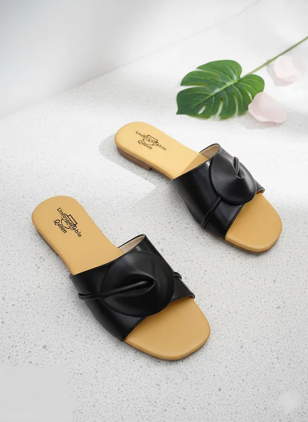 Beige_And_Black_Softy_Napa_Slip-On_Flat_Sandals_For_Women