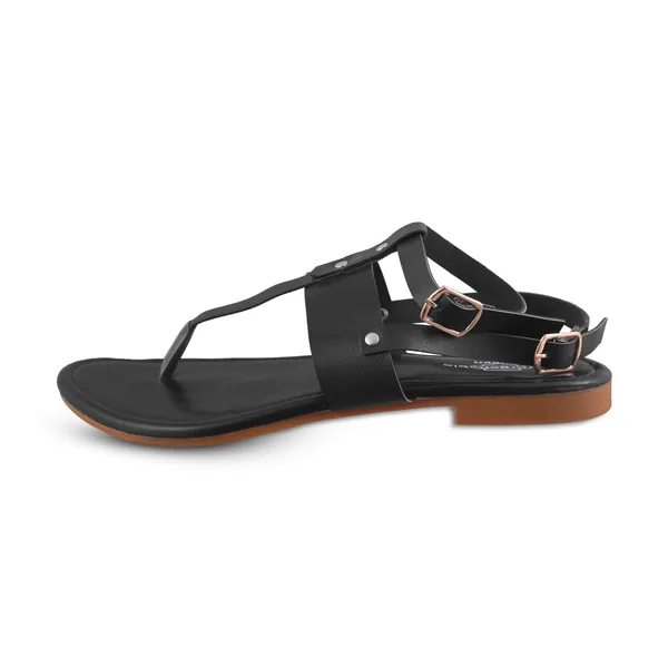 Black_Synthetic_Leather_Strappy_Flat_Sandals_For_Women