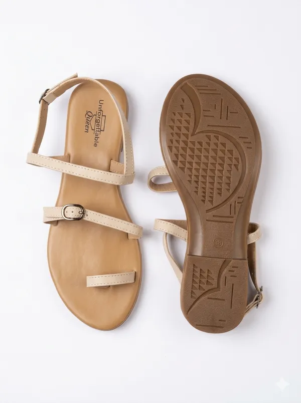 Beige_Synthetic_Leather_Strappy_Flat_Sandals_For_Women