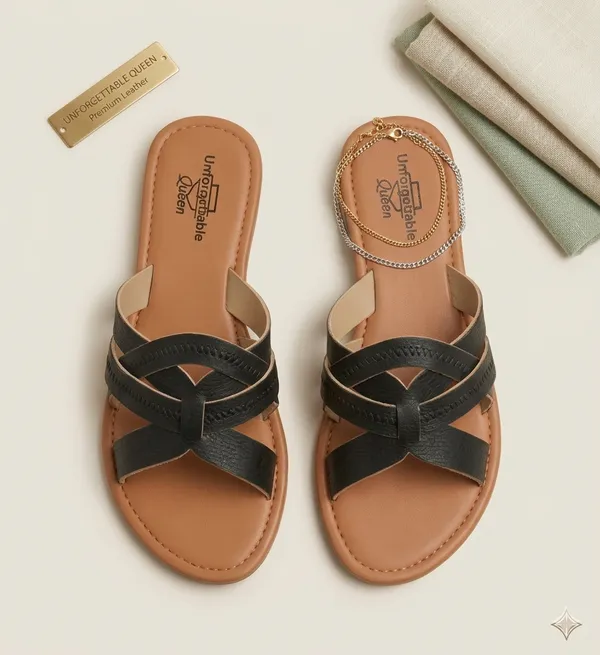Brown_And_Black_Synthetic_Leather_Cross_Strap_Flat_Sandals_For_Women