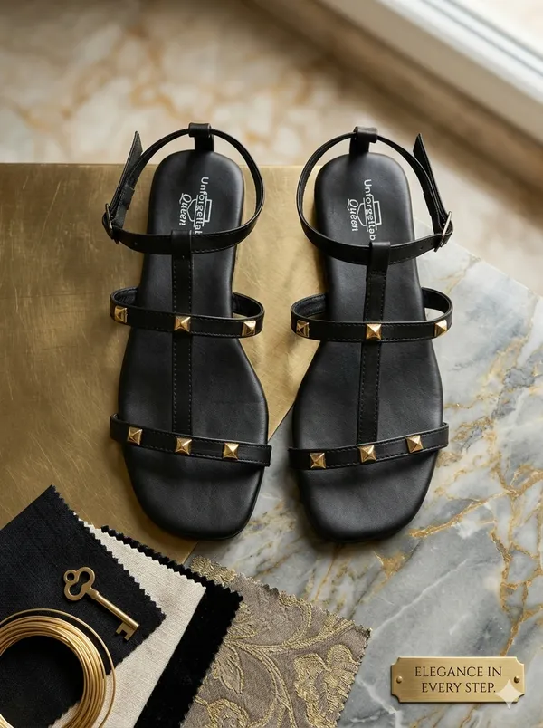 Black_Napa_Embellished_Strappy_Flat_Sandals_For_Women