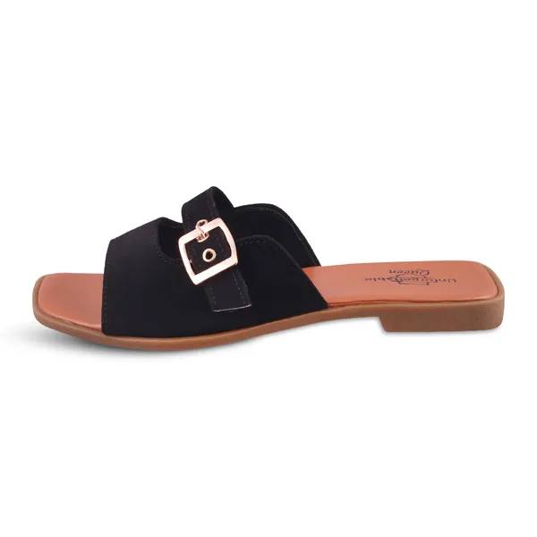 Brown_And_Black_Velvet_Buckle_Strap_Flat_Sandals_For_Women