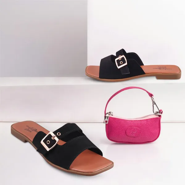 Brown_And_Black_Velvet_Buckle_Strap_Flat_Sandals_For_Women