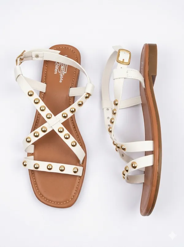 White_Softy_Napa_Embellished_Strappy_Flat_Sandals_For_Women